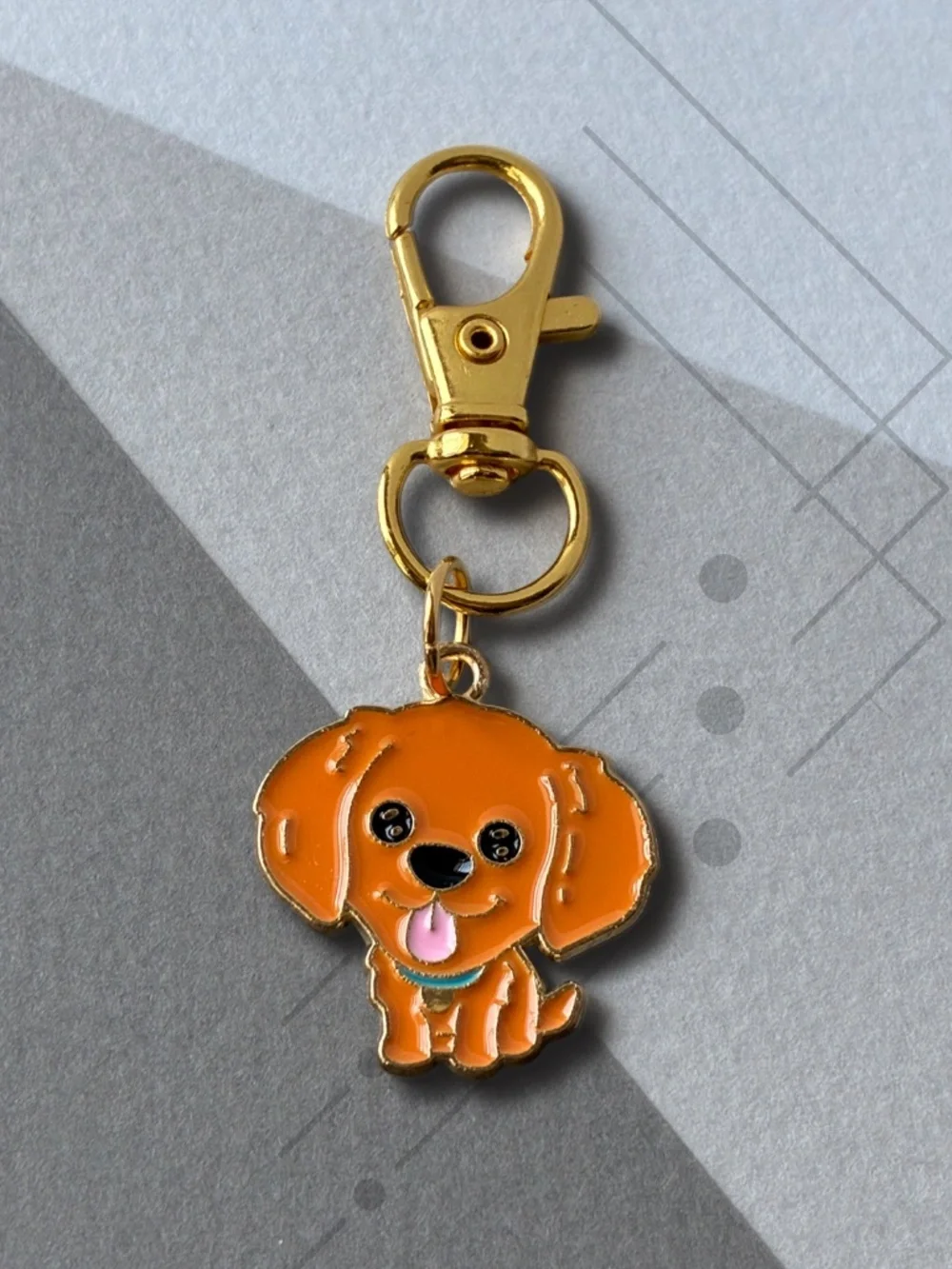 2 Keychain Charms | Cute Dog Enamel | Gold Metal Swivel Clasp Key Rings.